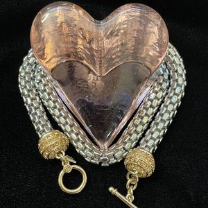 Banana Republic Silver Link Toggle Necklace with Gold Rhinestone End Caps 16”